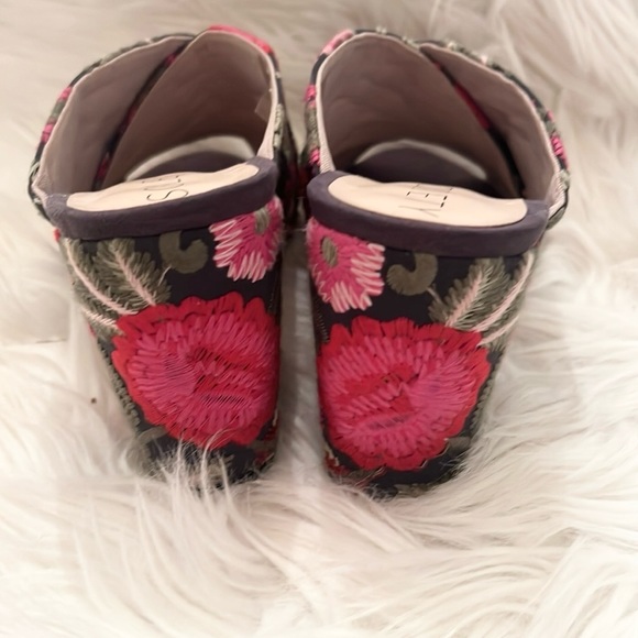 Sole Society Embroidered Mules Luella Slip On Sandals Chunky Block Heels - Picture 6 of 9